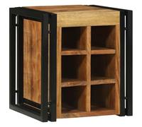KMUNGDWG Étagère à vin rectangulaire en bois d'acacia massif marron noir 35 x 35 x 39 cm avec cadre en fer robuste pour cuisine, rangement pratique et décoration rustique