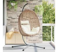 KMUNGDWG Fauteuil en forme d'œuf suspendu avec support, en polyrotin, 104 x 100 x 191 cm, avec coussin et appui-tête, pliable pour balcon, jardin ou salon, design moderne