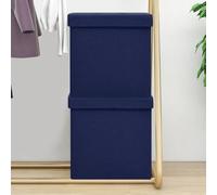 KMUNGDWG Lot de 2 tabourets pliants avec espace de rangement, aspect lin, en MDF avec imitation lin et mousse, dessus de l'assise amovible, pliable pour économiser de l'espace, charge jusqu'à 110 kg