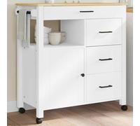 KMUNGDWG Monza Chariot de cuisine en pin massif 84 x 40 x 88,5 cm, avec porte et 4 tiroirs, design vintage, 4 roulettes avec 2 freins de stationnement, polyvalent dans la cuisine, le salon