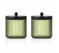 KMWARES Lot de 2 distributeurs en verre pour boules de coton, cotons-tiges, tampons ronds, cure-fil dentaire - Boîte de rangement pour salle de bain et organisateur de maquillage (vert olive)