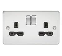Knightsbridge FPR9000PC Plaque plate DP commutée Chrome poli avec insert noir, 13 A, 2G