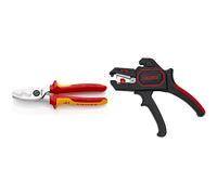 Knipex Coupe-câbles à double tranchants chromée, isolées par gaines bi-matière, certifiées VDE 200 mm 95 16 200 & Pince à dénuder automatique 180 mm 12 62 180