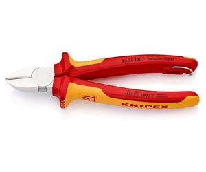 Knipex Coupe-câbles diagonal avec œillet de fixation chromé, isolé avec des poignées multicomposantes, testé VDE; avec œillet de fixation intégré et isolé pour attacher un dispositif anti-chute 180 mm