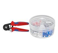 Knipex Pince à sertir auto-ajustable pour embouts de câble avec accès latéral brunie, avec gaines bi-matière 180 mm 97 53 04 & Boîtiers d'assortiment avec embouts de câble isolés 97 99 906