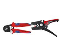 Knipex Pince à sertir auto-ajustable pour embouts de câble avec accès latéral brunie, avec gaines bi-matière 180 mm 97 53 04 & PreciStrip16 Pince à dénuder automatique 195 mm (carte LS/blister)