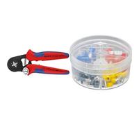 Knipex Pince à sertir auto-ajustable pour embouts de câble avec accès latéral brunie & Boîtiers d'assortiment avec embouts de câble isolés 97 99 907, Gris/Jaune/Rouge/Bleu