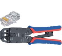 KNIPEX pince à sertir pour fiche western, 97 51 12 SB 3 nids : pour RJ10 (4 pôles) 7,65 mm, RJ11/12 (6 pôles) 9,65 mm, RJ45 (8 pôles) 11,68 mm, avec cliquet (97 51 12 SB)