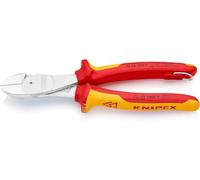 KNIPEX Pince coupante de côté à forte démultiplication en blister chromée isolé grâce à des poignées multimatières avec œillet de, 74 06 200 T BK
