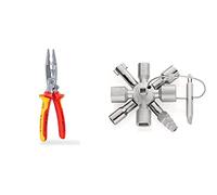 KNIPEX Pince pour installations électriques Isolées pour 1 000 V 13 96 200 & TwinKey Clé universelle pour armoires de commande pour toutes les armoires et systèmes de fermeture standard 00 11 01