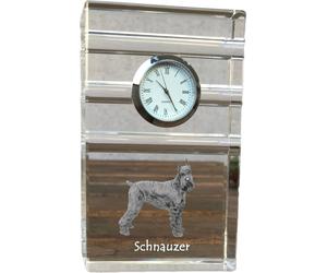 Knírač I - horloge en verre avec photo, photo de chien en cristal, horloge sur pied personnalisée pour bureau de la marque Art-Dog
