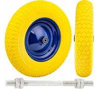 KNM TRADE Roue Brouette Pleine PU Increvable, Jaune/Bleu 100kg | Polyuréthane, clous, terrains durs, agriculture, jardinage, maintenance facile