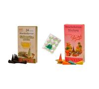 KNOX Lot de 2 cônes d'encens au thé aux fruits - Parfums : thé vert, fruité - Quantité : 48 avec 3 cônes d'encens comme échantillons du parfum brise marine - Fabriqué en Allemagne