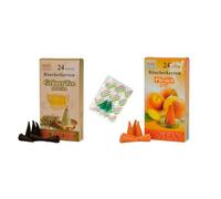 KNOX Lot de 2 cônes d'encens - Thé glacé à la pêche - Parfums : thé vert, pêche - Quantité : 48 avec 3 cônes d'encens comme échantillons du parfum brise marine - Fabriqué en Allemagne