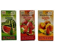 KNOX Lot de 3 cônes d'encens aux fruits - Senteurs : melon, fraise, pêche - Quantité : 72 - Fabriqué en Allemagne
