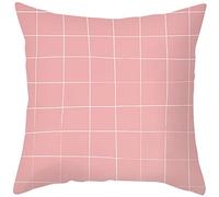 KnSam Housse de Coussin Polyester 45X45cm, Taie d'oreiller Motif Damier Rose Blanc Style 19