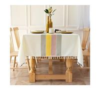 KnSam Nappe, 140x220CM, Rayures à Franges Multicolore, Polyester, Nappe Anti-Taches