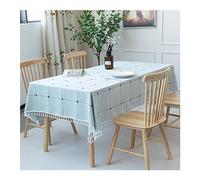 KnSam Nappe, 140x300CM, À Carreaux Franges Gris Bleu, Coton, Nappe Anti-Taches