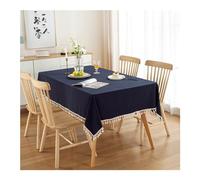 KnSam Nappe Carrée, 140x140CM, Couleur Unie à Franges Bleu Marine, Coton, Nappe Anti-Taches