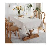 KnSam Nappe Carrée, 90x90CM, avec Volant Beige, Coton, Nappe Anti-Taches