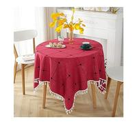 KnSam Nappe Ronde, 140CM, À Carreaux Franges Rouge, Polyester, Nappe Anti-Taches