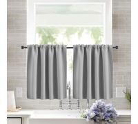 KnSam Petit Rideaux Cuisine Occultants Uni à Passe Tringle, 86x41cm, Lot de 2 Rideaux Gris Porte Meuble Moderne