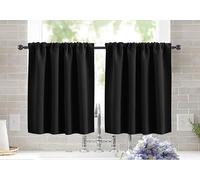 KnSam Petit Rideaux Occultant Court Uni à Passe Tringle, 130x45cm, Lot de 2 Rideaux Noir Porte Entrée Cuisine Moderne