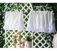KnSam Rideau Court Voilage - 150x60cm - Passe Tringle - 2 Pièces, Brise-Bise Blanc à Volants, Petit Rideau Fenêtre pour Cuisine, Meuble