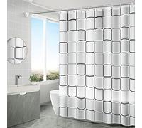 KnSam Rideau de Douche, Blanc Noir, 180x200cm, Motif à Grands Carreaux, PEVA, Rideau Salle de Bain Imperméable avec Anneaux
