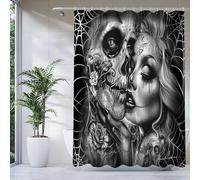 KnSam Rideau de Douche Noir, 180x200CM, Imprimé Amoureux Gothique, Rideau Douche Baignoire Œillet avec Anneaux Imperméable Polyester pour Salle de Bain Halloween, Fête