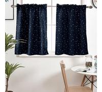 KnSam Rideau Occultant Court Bleu Marine, Passe Tringle, 2PCS, Étoiles, Petit Rideau Cuisine, Chambre, Rideau Déco pour Porte, Meuble Moderne, 1 Panneau: 74x90cm