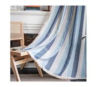 KnSam Rideaux Bleu avec Oeillets, Rideau Rayures Tricolore, 2 Panneaux, 264 x 180cm, Coton (1 Panneau: 132 x 180cm)
