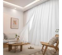 KnSam Rideaux de Fenêtre Semi Transparent Blanc, 2 Pièces, Rideau Chambre Salon à Œillets, 102x183cm x 1pcs