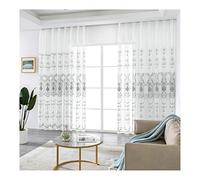 KnSam Rideaux de Fenêtre Voilage Broderie Floral Semi-Transparent, 2 x 137x244cm, Rideaux pour Chambre Salon Oeillets, Coton Lin, Gris