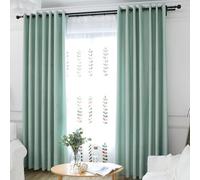 KnSam Rideaux Occultants, 2 Pièces, 107x147 cm x 1pc, Bleu-Vert, Couleur Unie, avec Oeillets, Rideau Salon Bureau Chambre Simple Moderne