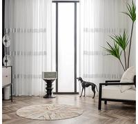 KnSam Rideaux Voilages, 2 Pièces, 107x138 cm x 1pc, Blanc, Mousseline Paillettes Perles, avec Oeillets, Rideau Salon Bureau Chambre Moderne