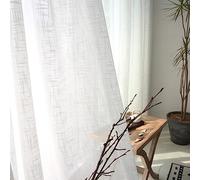 KnSam Rideaux Voilages Blanc avec Oeillets, Rideau Texture Coton et Lin Chinoise Zen, 2 Panneaux, 264 x 244cm (1 Panneau: 132 x 244cm)