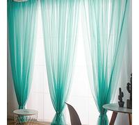 KnSam Rideaux Voilages Bleu-Vert Passe Tringle, Rideau Couleur Unie, 2 Panneaux, 264 x 213cm (1 Panneau: 132 x 213cm)