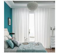 KnSam Rideaux Voilages Épaissi Blanc avec Crochets, 2 Panneaux, 264 x 214cm (1 Panneau: 132 x 214cm)