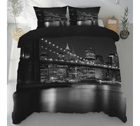 Kntnshac Pont de Brooklyn Linge de Lit 220x240, Paysage New York Housse de Couette Microfibre 2 Personnes, Ville Noir et Blanc Parure de Lit avec Fermeture Éclair et 2 Taies d'oreiller 65x65 cm
