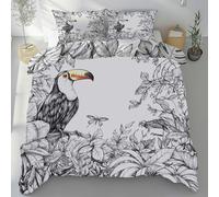 Kntnshac Toucan Imprimé Animalier Duvet Cover with Zip 240 x 220 cm Jungle Tropicale Reversible Microfibre Housse de Couette, Blanc Noir 1 Bedding Set + 2 Pillowcase 65 x 65 cm