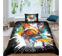 KOABERUVN 3D, Imprimé Basketball Parure De Lit Microfibre Super Douce Et Respirante Set De Housse De Couette 3 Pièces Et Taie d'oreiller Single（135x200cm）