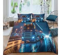 KOABERUVN 3D, Imprimé Camion Parure De Lit Microfibre Super Douce Et Respirante Sets De Housses De Couettes 3 Pièces avec Taies d'oreiller Double（200x200cm）
