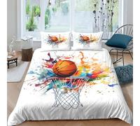 KOABERUVN Imprimé 3D Basket Peint Parure De Lit Microfibre Super Douce Et Respirante Sets De Housses De Couettes 3 Pièces Et Taie d'oreiller Double（200x200cm）