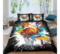 KOABERUVN Imprimé 3D Basketball Ensemble De Literie avec Microfibre Super Douce Et Respirante Housse De Couette 3 Pièces avec Taies d'oreiller King（220x240cm）