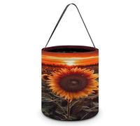 KOAYUBFC Seau à bonbons d'Halloween représentant un coucher de soleil et tournesol - Sac fourre-tout avec poignées - Paniers à bonbons réutilisables pour Halloween, fournitures de fête, sacs cadeaux
