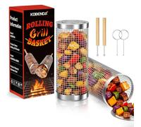 KOBENDA Panier à Barbecue Roulant, inox 304, manche bois détachable