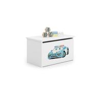 KOBI Coffre a Jouets DARIA | 42 x 73 x 40 cm | Coffre de Rangement Enfant | Caisse pour Jouet | Garcon et Fille | Bac a Jouet Chambre Enfants Bebe | Blanc avec Voiture de Police