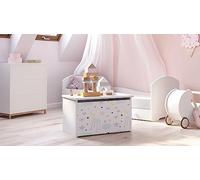 KOBI Coffre a Jouets DARIA | 42 x 73 x 40 cm | Coffre de Rangement Enfant | Caisse pour Jouet | Garcon et Fille | Bac a Jouet Chambre Enfants Bebe | Blanc avec Étoiles