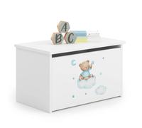 KOBI Coffre à jouets Daria - Motif Ours bleu, 73 x 40 x 42 cm - Coffre de rangement en bois laminé avec couvercle à fermeture amortie - Idéal pour jouets, livres, vêtements - Pour chambre d'enfant